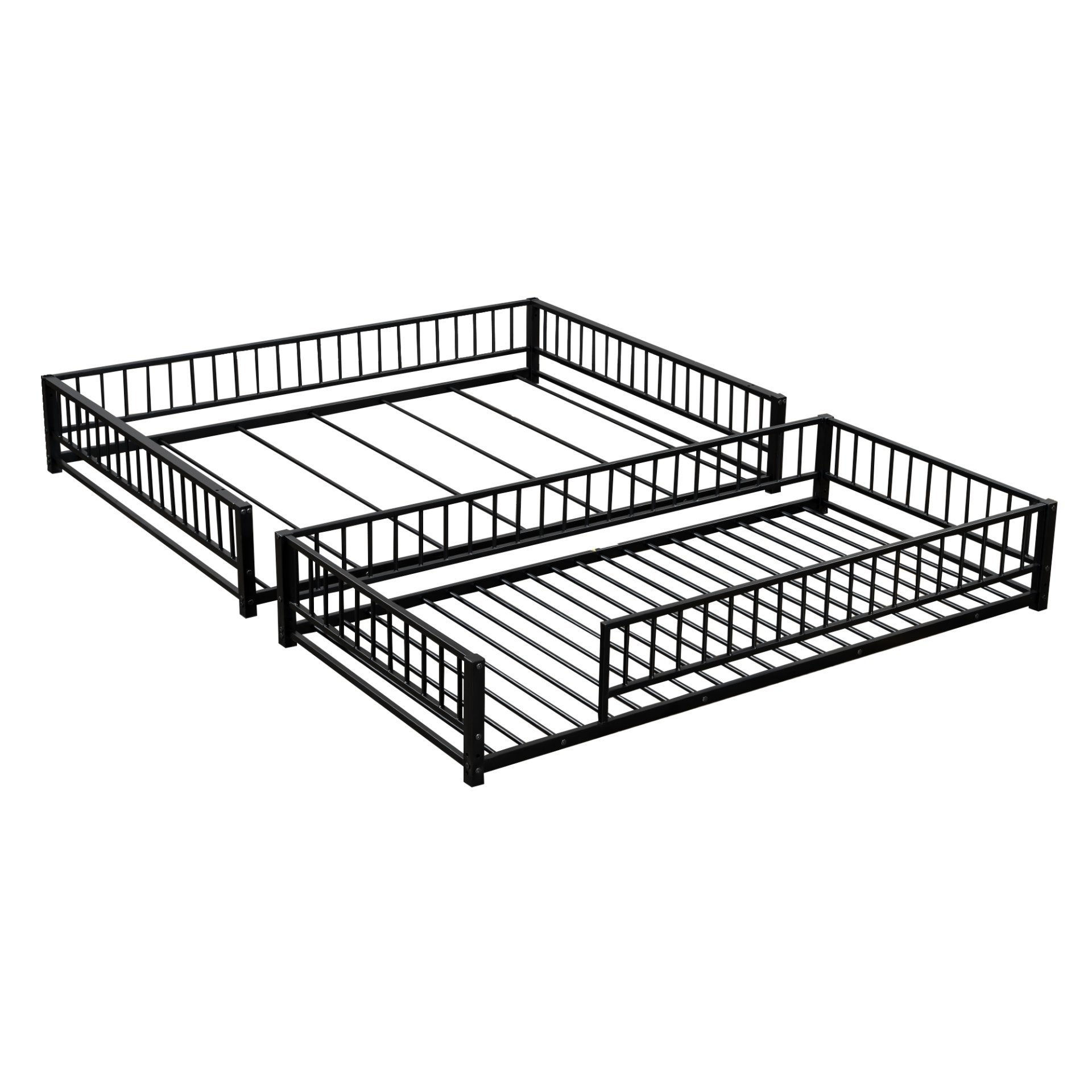 Twin Long Over Queen Bunk Bed Frame With Ladder And Safety Guardrails - Black - Image 6