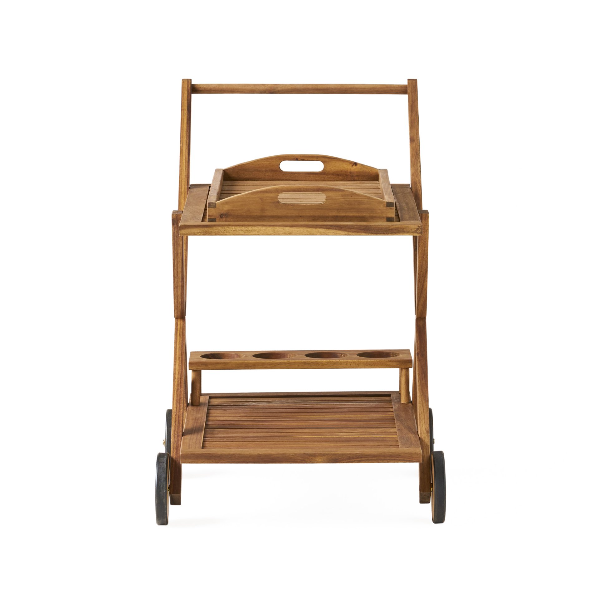 Riviera Bar Cart Stained Mobile With Wheels For Entertaining - Natural Stained - Image 4