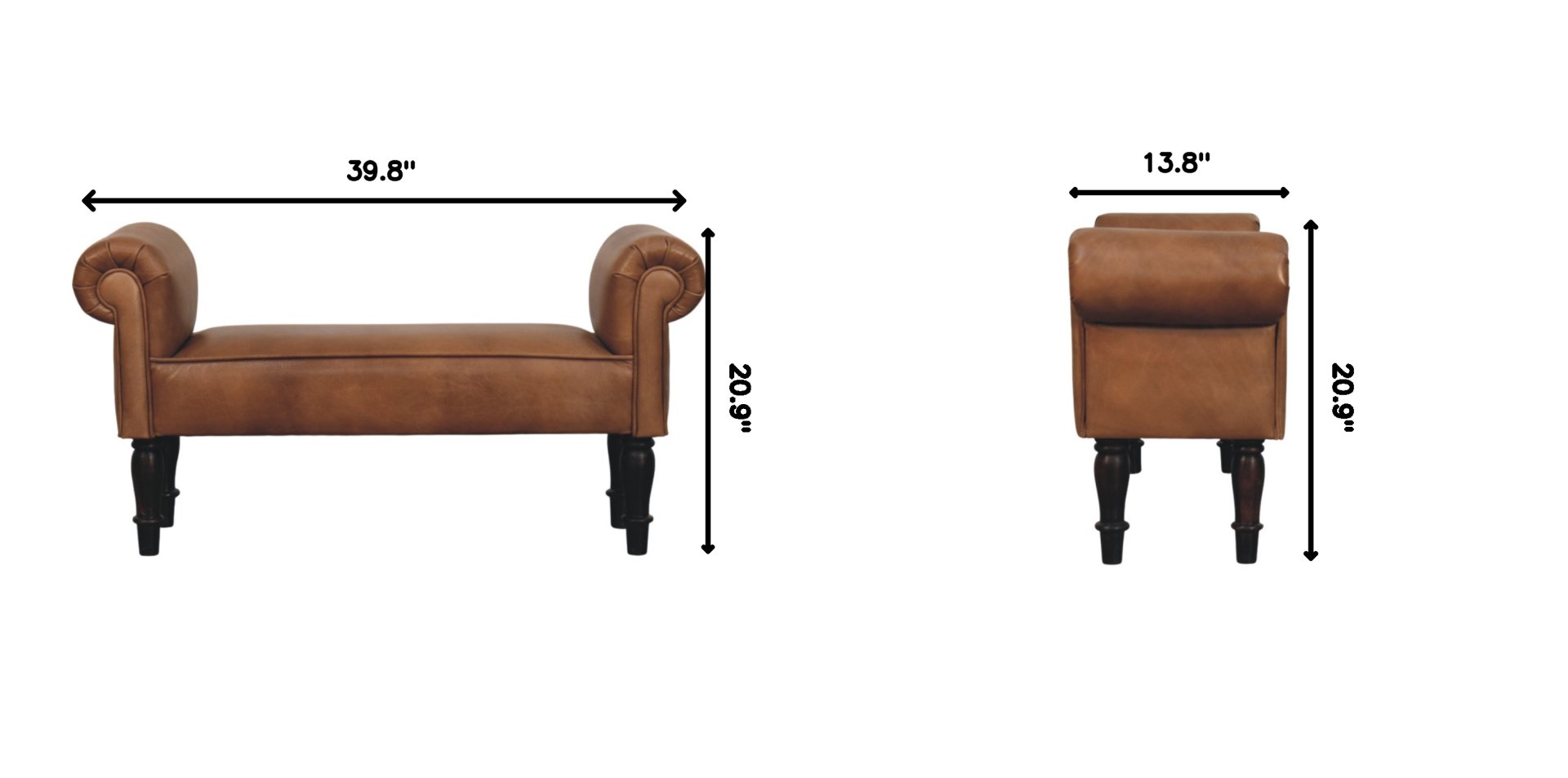 Buffalo - Leather Rolled Arms Bench - Brown - Image 11