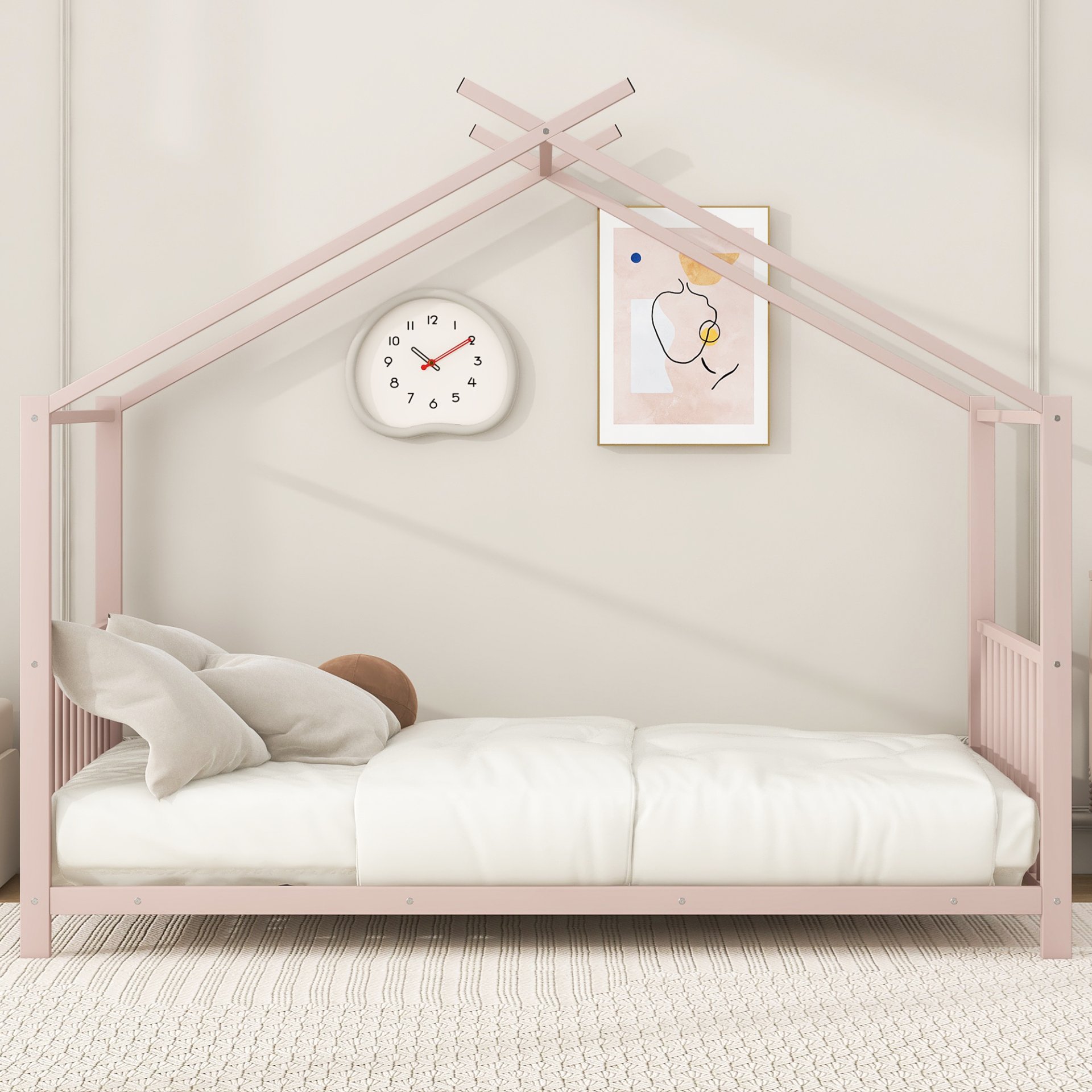 Twin Size House Platform Bed - Pink - Image 4