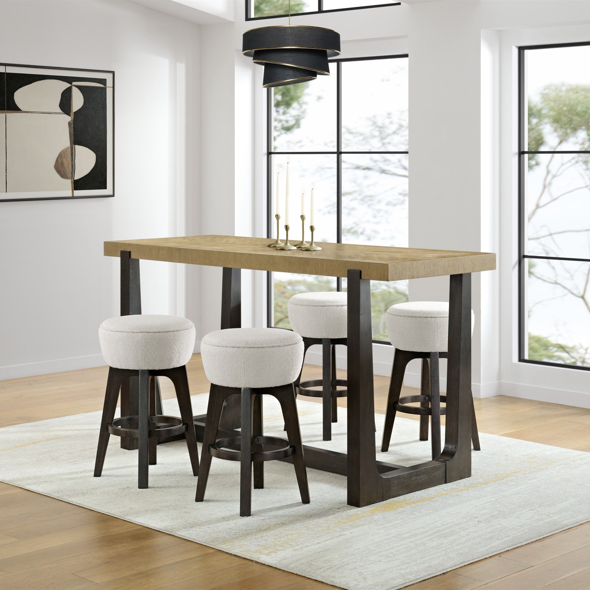 Bar Height Table With Trestle Base - Brown - Image 2