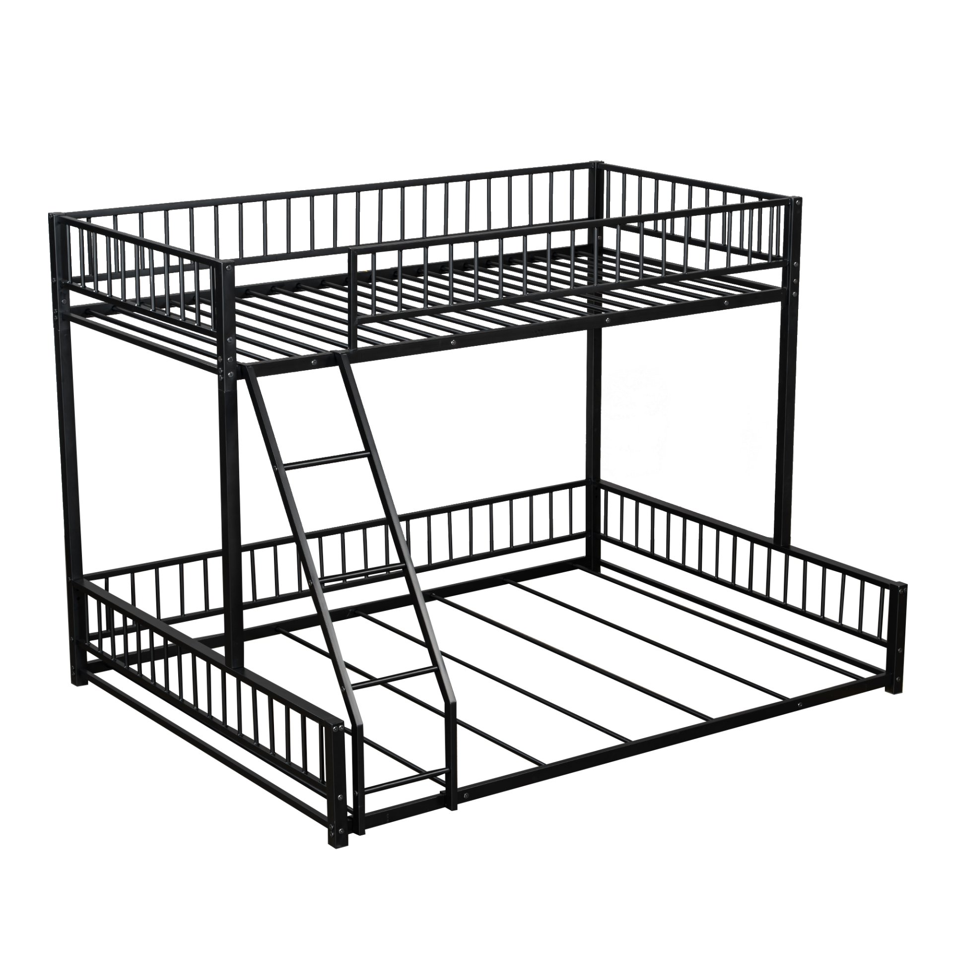 Twin Long Over Queen Bunk Bed Frame With Ladder And Safety Guardrails - Black - Image 11