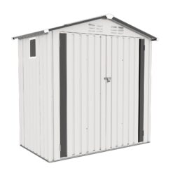 Garden Tool Shed, Storage Shed With Peaked Roof Waterproof Lockable Door - White / Gray