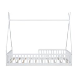 Twin Size House Bed & Fence - White