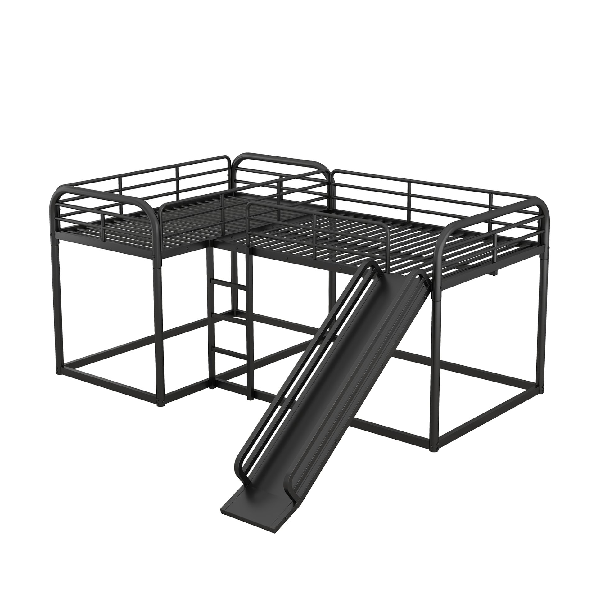 L-Shaped Bunk Bed With Slide And Short Ladder For Full And Twin Size - Black - Image 12