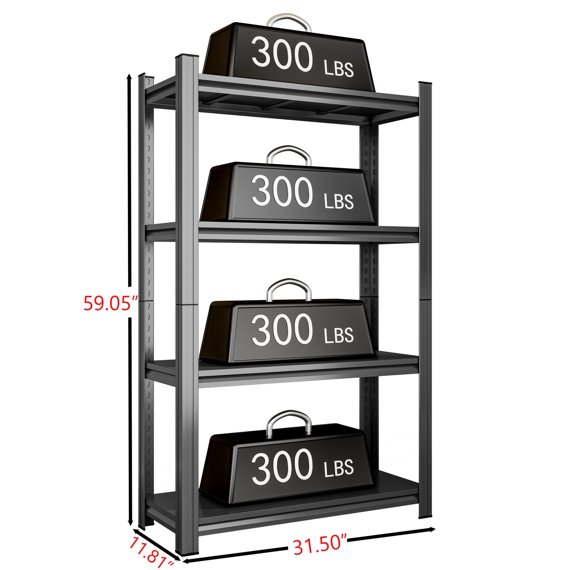 4 Tier Adjustable Storage Shelf, For Garage, Shed, Supermarket, Living Room, Multi Purpose Storage Shelf - Black - Image 3