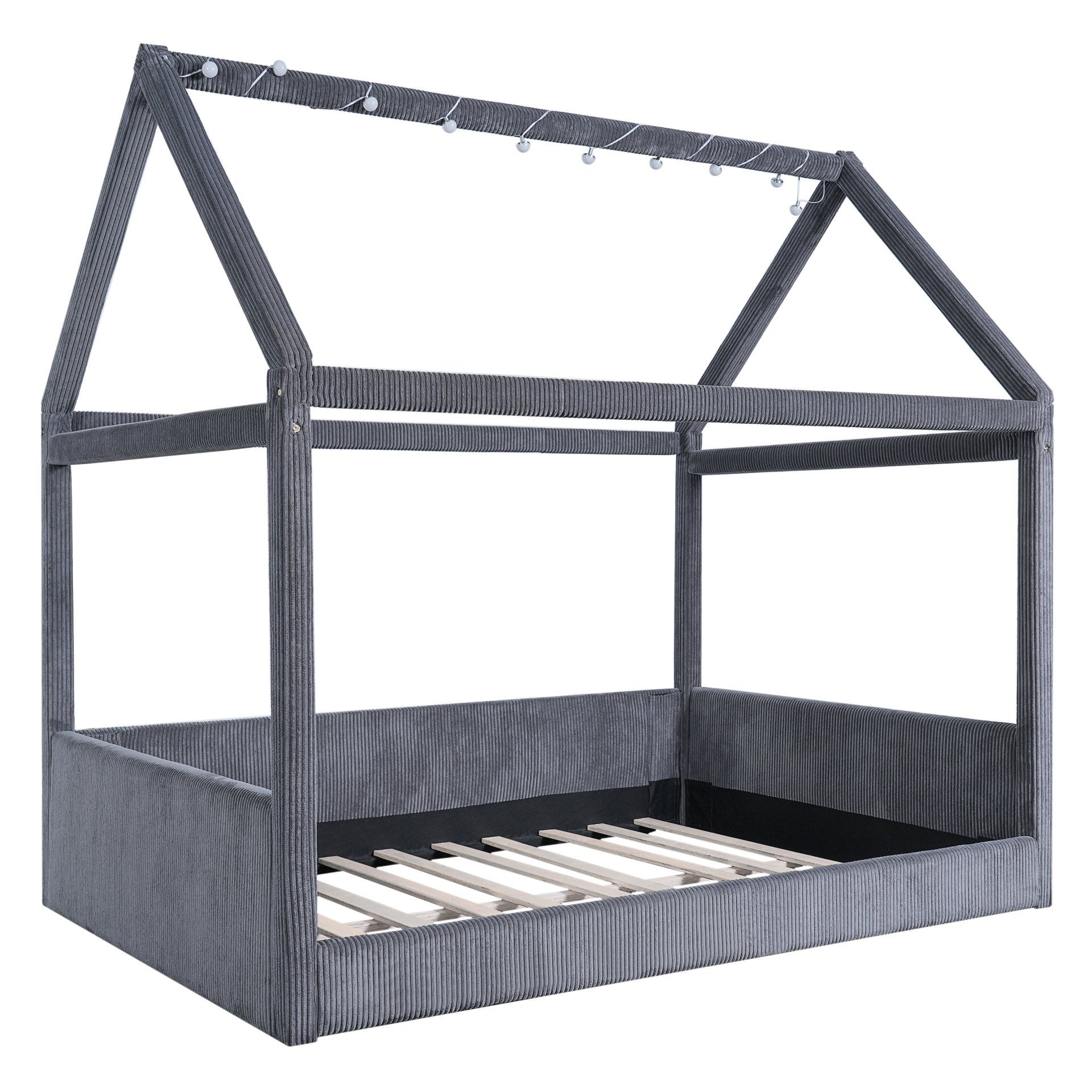 Full Size Upholstered House Style Daybed With LED Light Strips - Grey - Image 14