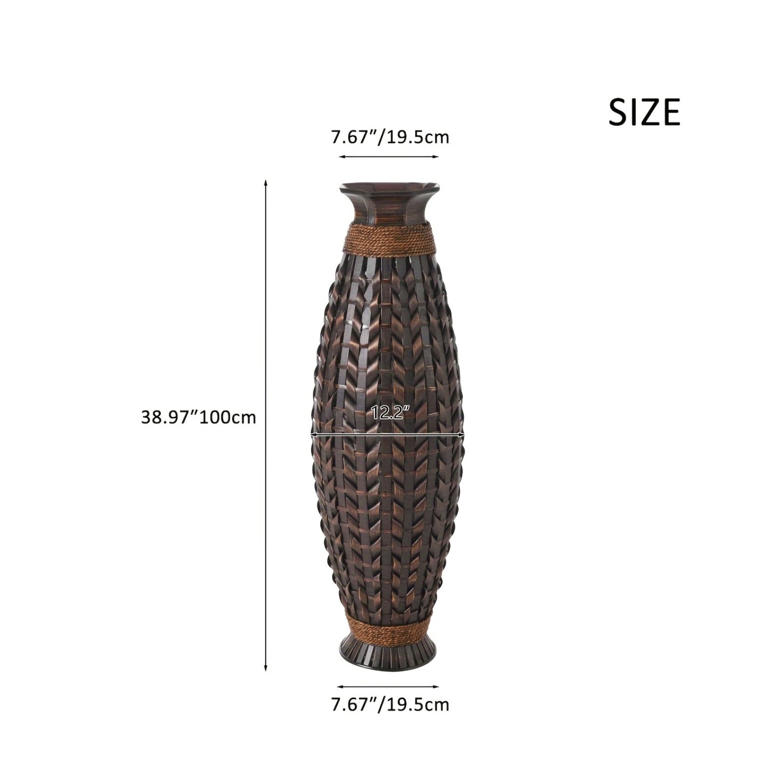 Hand Woven Bamboo Floor Vase, Decorative Accent For Living Room - Acacia Wood - Image 3