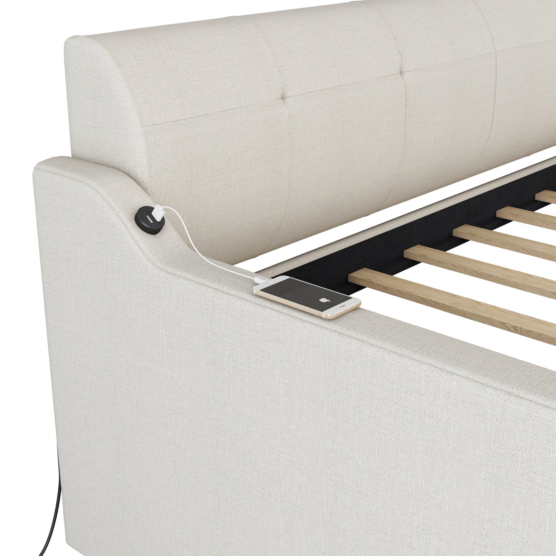 Twin Size Daybed With Trundle And USB Charging - Beige - Image 11