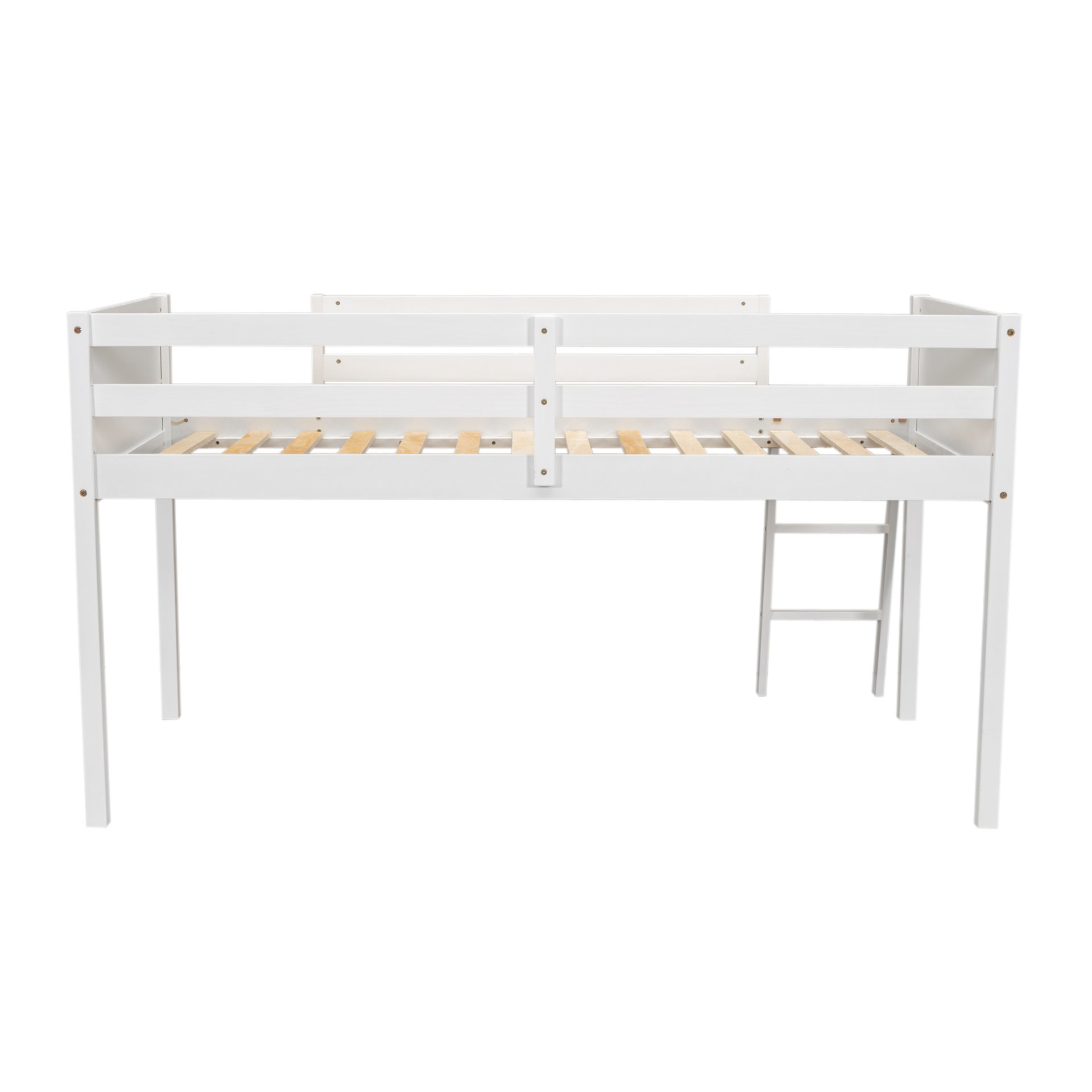 Twin Size Low Loft Bed With Adjustable Ladder - White - Image 12