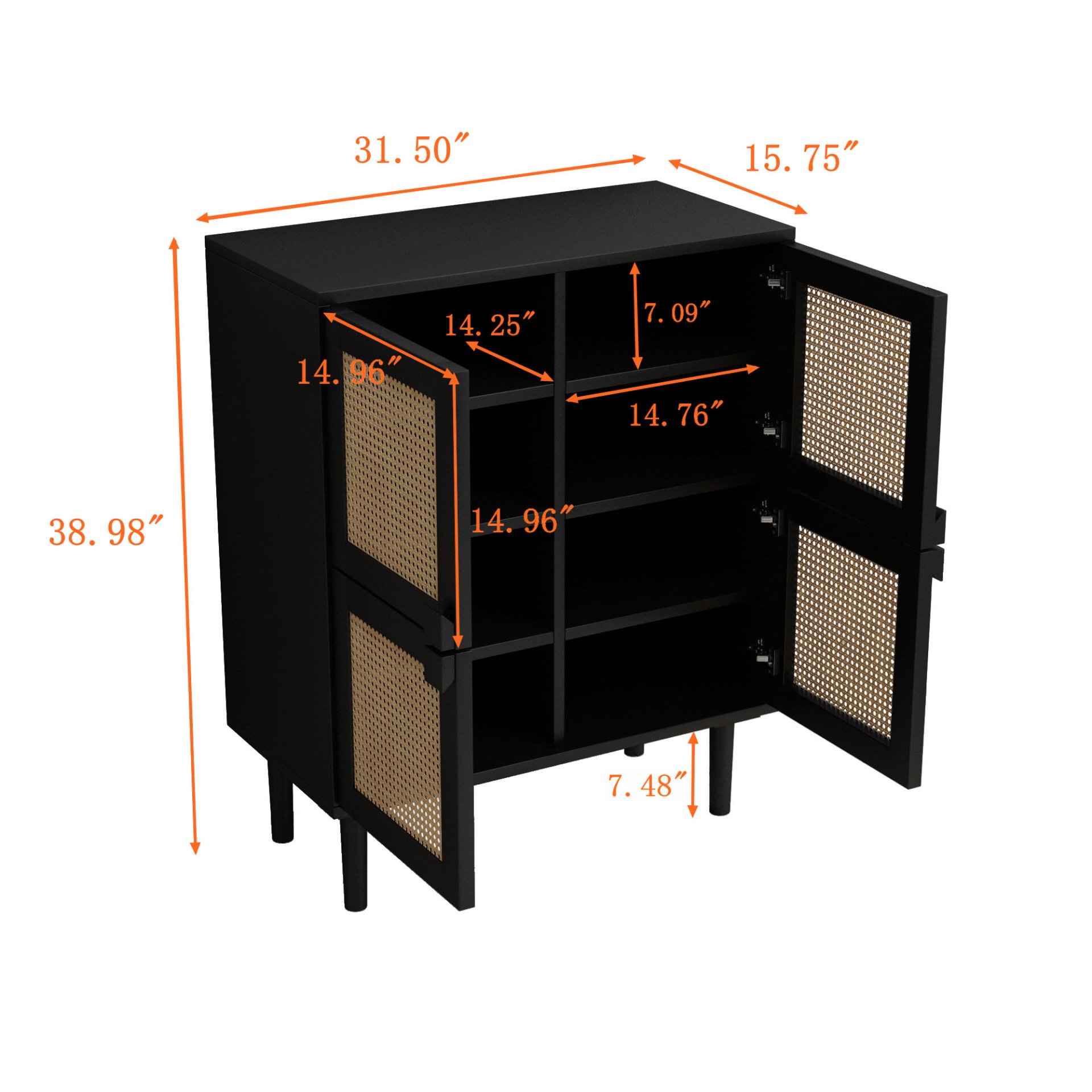 4 Door Storage Cabinet With 8 Shelves - Black - Image 3