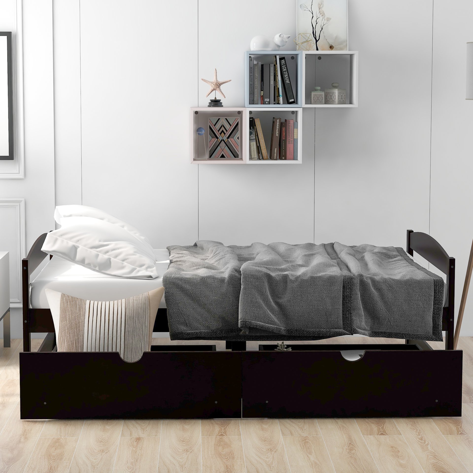 Twin Size Platform Bed With 2 Drawers - Espresso - Image 4