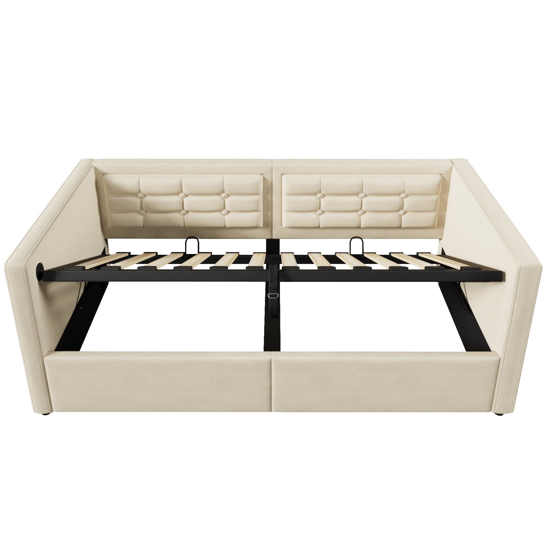 Twin Size Upholstered Hydraulic Storage Daybed With USB & Type C Charging - Beige - Image 17