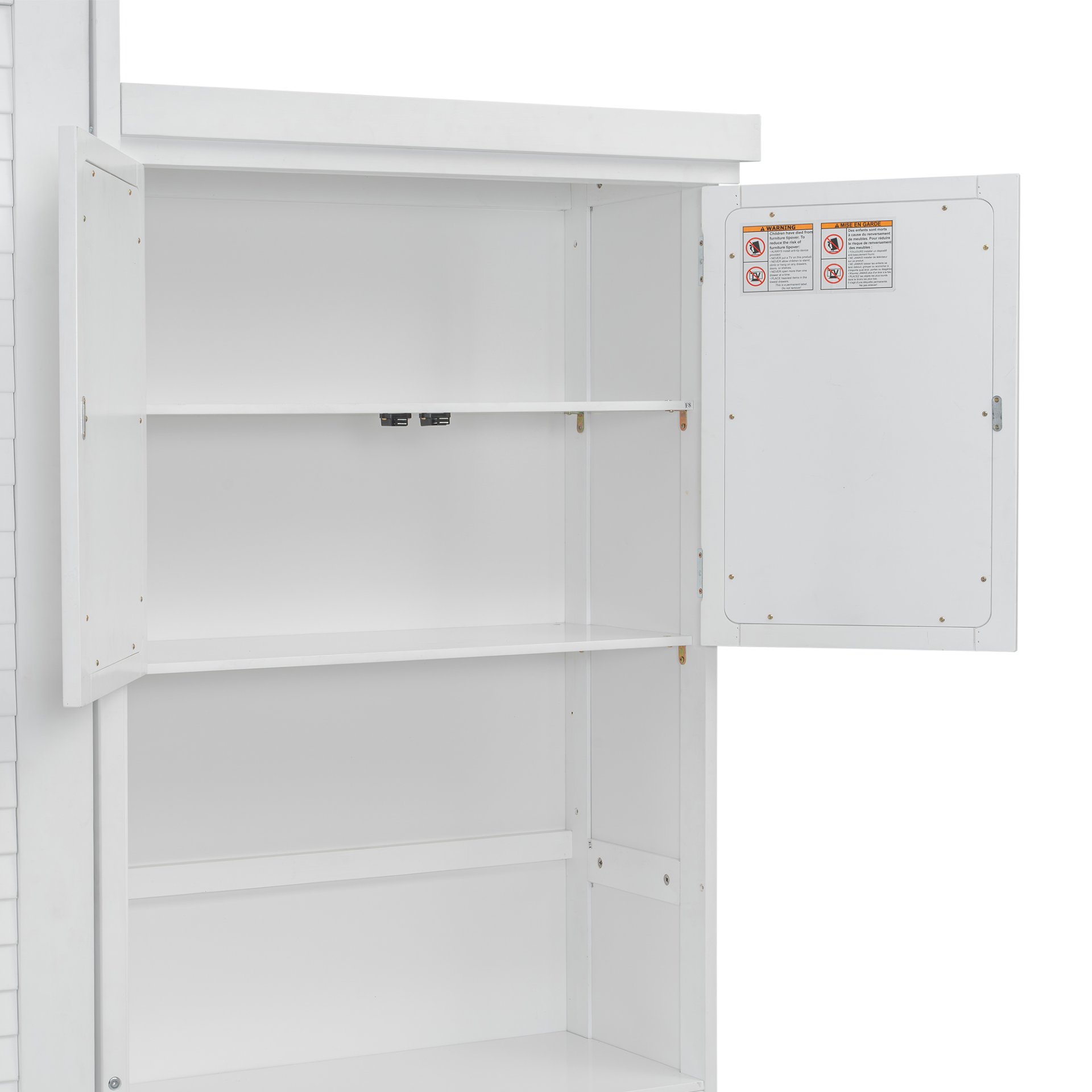 Queen Size Murphy Bed With Louvered Design And Multiple Storage Shelves - White - Image 15