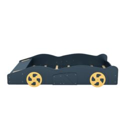 Race Car Shaped Full Size Platform Bed With Wheels And Storage - Dark Blue