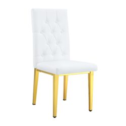 Elegant Vintage Armless Dining Chairs Set With Grid Design And Metal Legs (Set of 4) - White / Gold