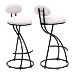 Round Print Bar Stools (Set of 2) Metal Upholstered Chairs For Kitchen Island & Dining Rooms - Black & White Print