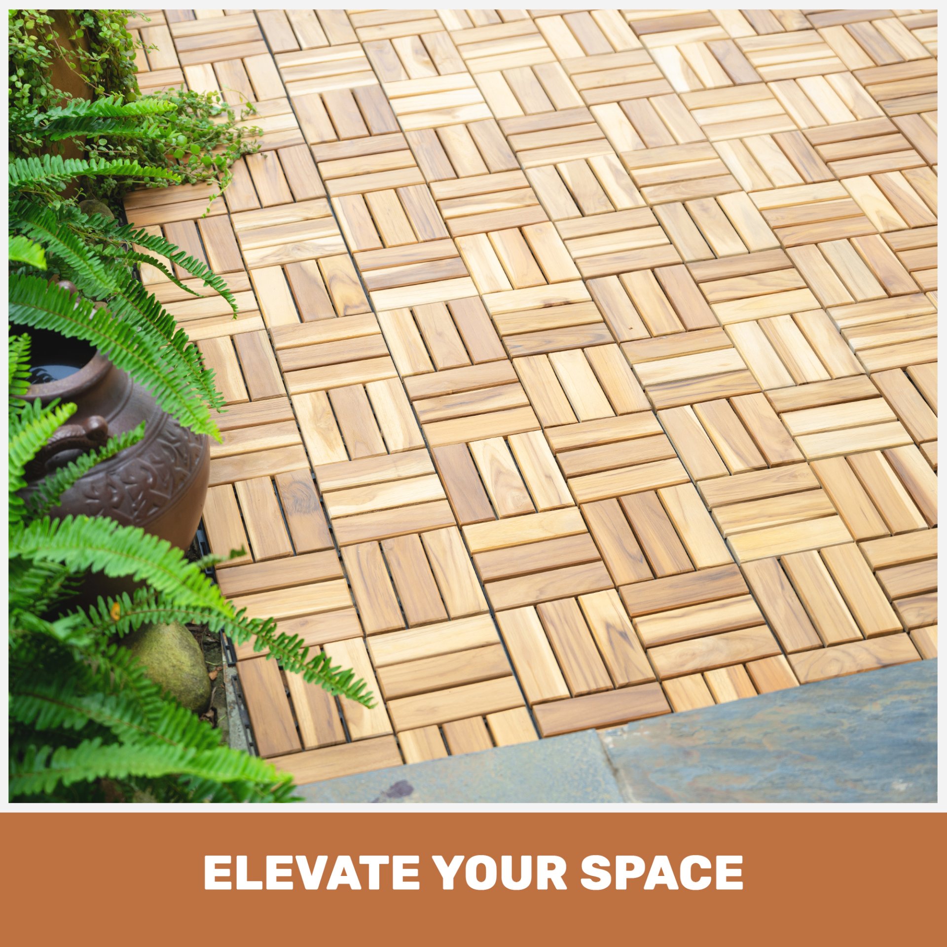 10 Piece Interlocking Deck Tiles Checker Pattern, Square Acacia Hardwood Outdoor Flooring For Patio, Bancony, Pool Side - Yellow - Image 32