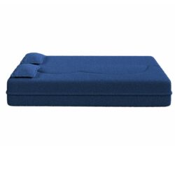 Modern Floor Sofa With 2 Pillows, Convertible Teddy Fabric Foam Filled Sleeper Sofa Bed, Full Size Folding Mattress For Living Room Guest Bed, Playroom, No Assembly Required - Blue