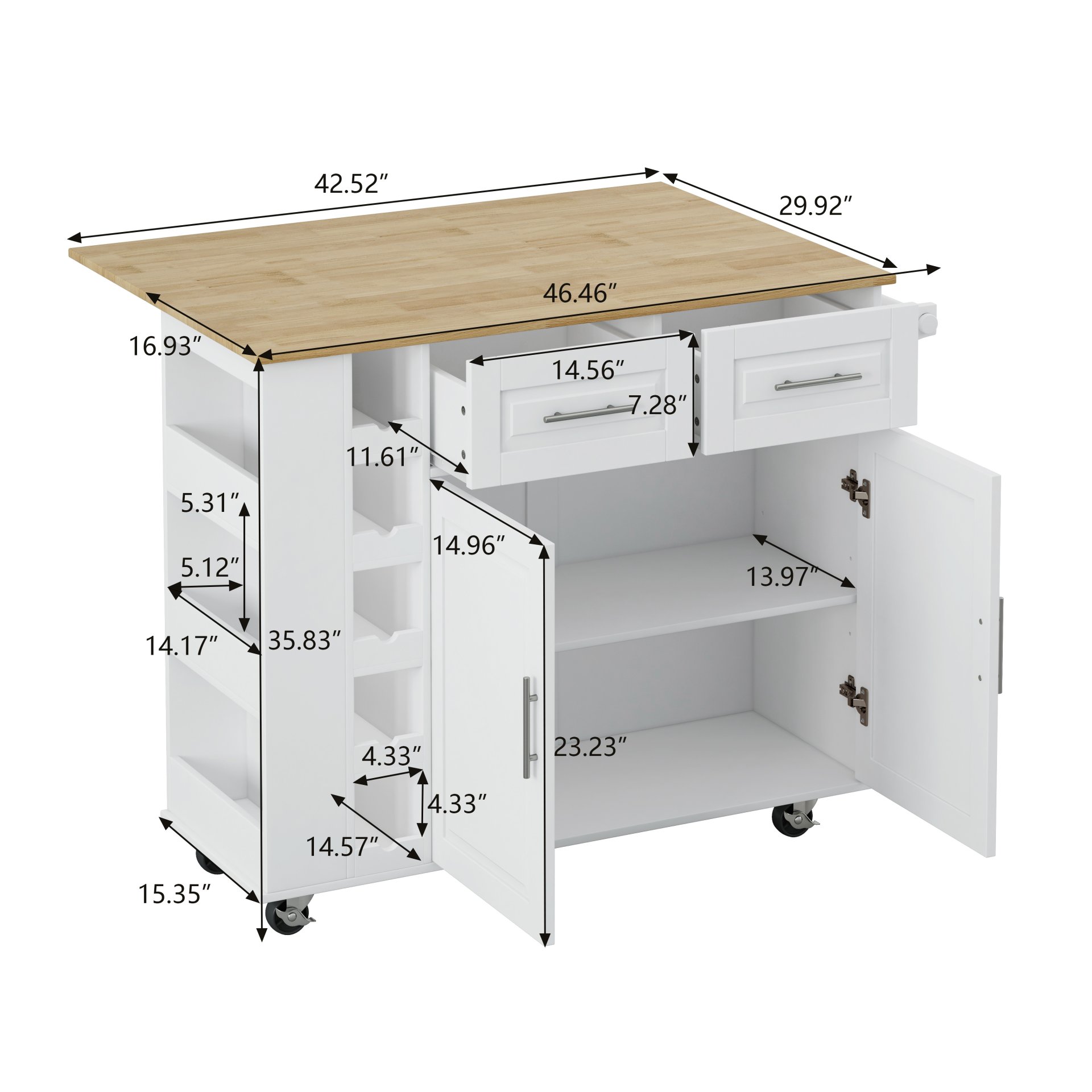 Kitchen Island Cart With 2 Door Cabinet, 2 Drawers, Spice Rack, Towel Holder, Wine Rack, And Foldable Top - White - Image 3