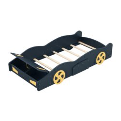 Race Car Shaped Twin Platform Bed With Wheels And Storage - Dark Blue