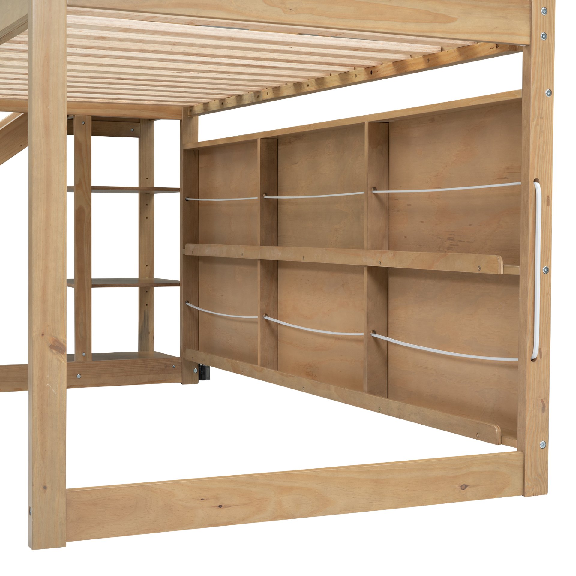 Twin Size House Loft Bed With Slide, Storage Shelves And Light, Climbing Ramp - Wood - Image 6