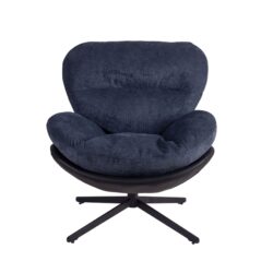 360° Swivel Office Chair, Modern Chenille Chair With And Metal Base Frame, No Wheels, Accent Chair - Dark Blue