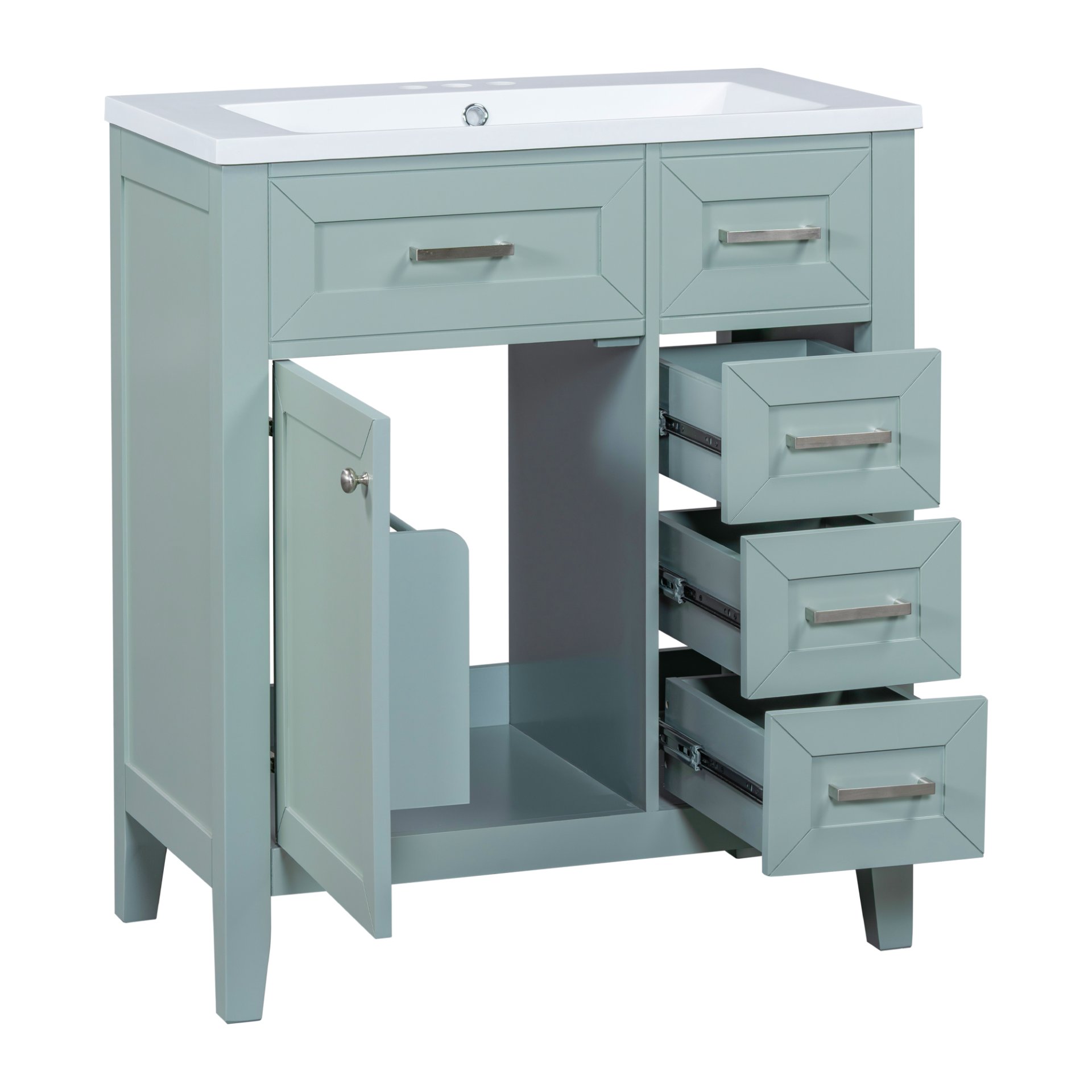 30" Bathroom Vanity With Sink Combo, Bathroom Cabinet With Drawers - Green - Image 11
