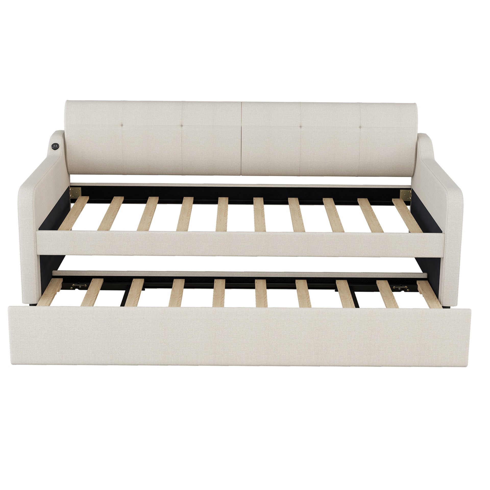 Twin Size Daybed With Trundle And USB Charging - Beige - Image 7