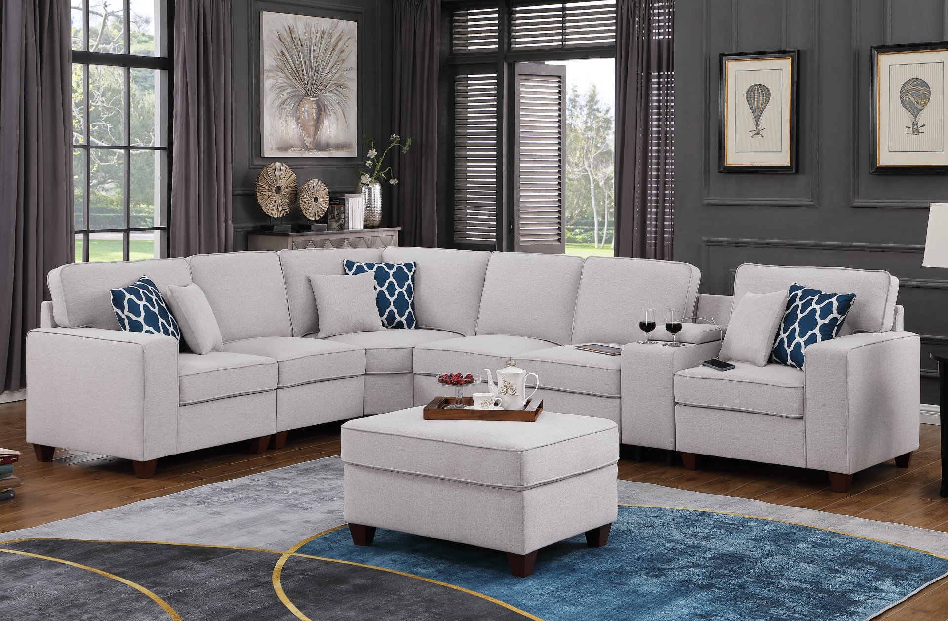 Sam - Sectional Sofa With Ottoman - Light Gray - Image 2