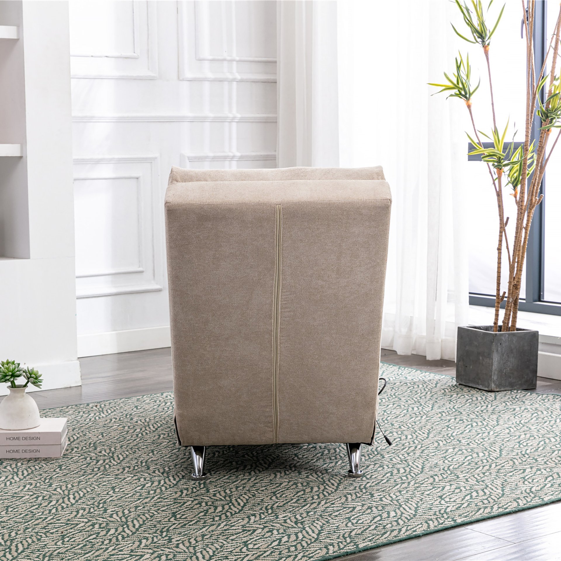 Linen Massage Chaise Lounge Indoor With Remote Control, Ergonomic Electric Massage Lounger - Beige - Image 7