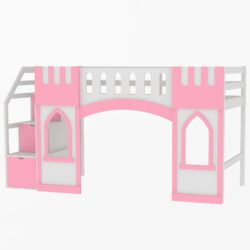 Twin Size Loft Bed With Storage Staircase And Windows - Pink