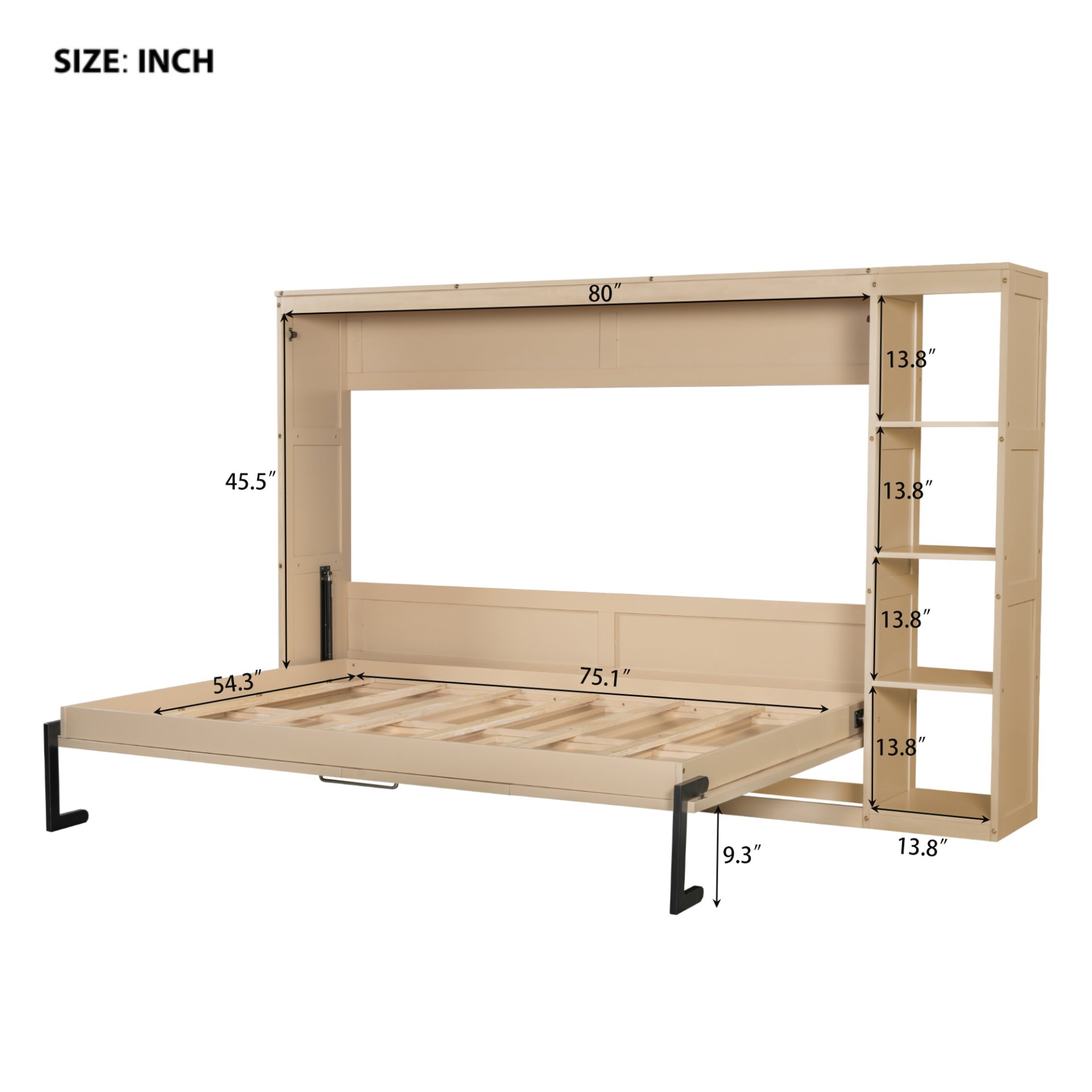 Full Size Murphy Bed With Bookshelf And Storage - Natural - Image 3