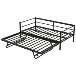 Industrial Twin Daybed With Adjustable Pop Up Trundle And LED Strip - Black