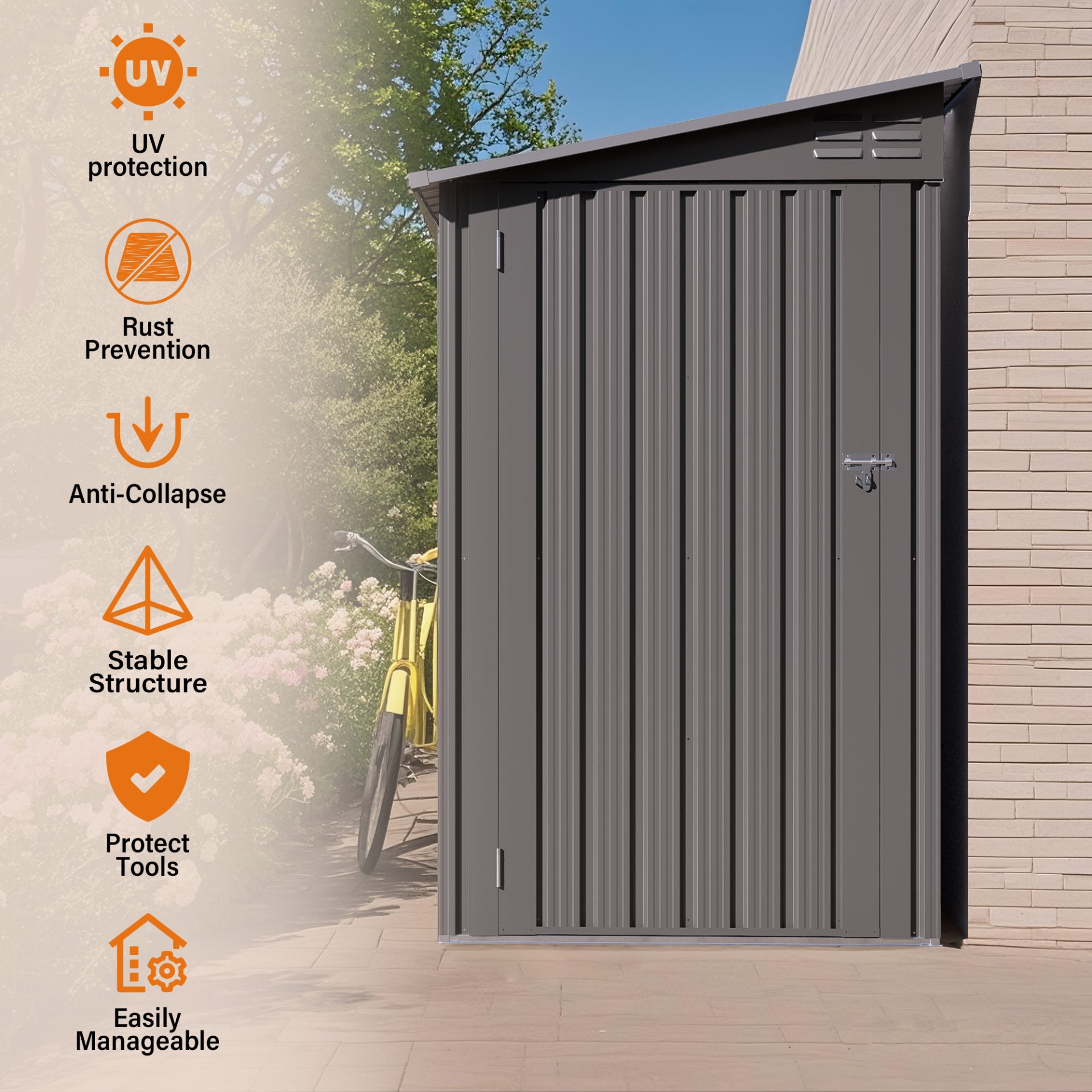 Metal Outdoor Storage Shed 4 X 9 Ft With Sloping Roof, Vents, And Side Door - Gray - Image 10