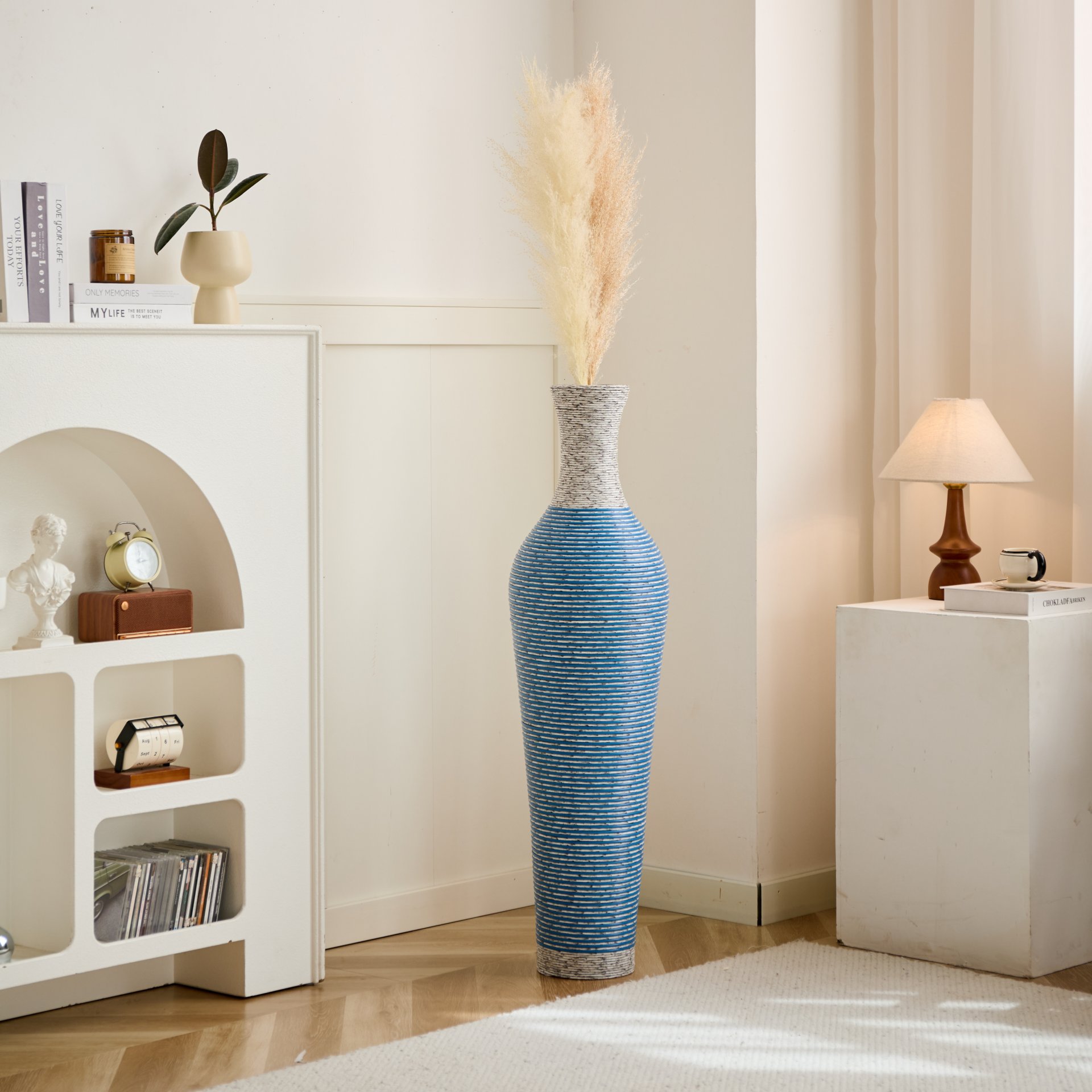 Tall Standing Designer Floor Vase Durable Artificial 2 Tone Ideal Decor Accent For Living Room - Lake Blue - Image 17