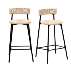 Boho Style Handwoven Paper Rope Counter Stools (Set of 2) - Creamy White