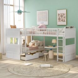 Twin Size Bunk Bed With Loft And 2 Drawers - White