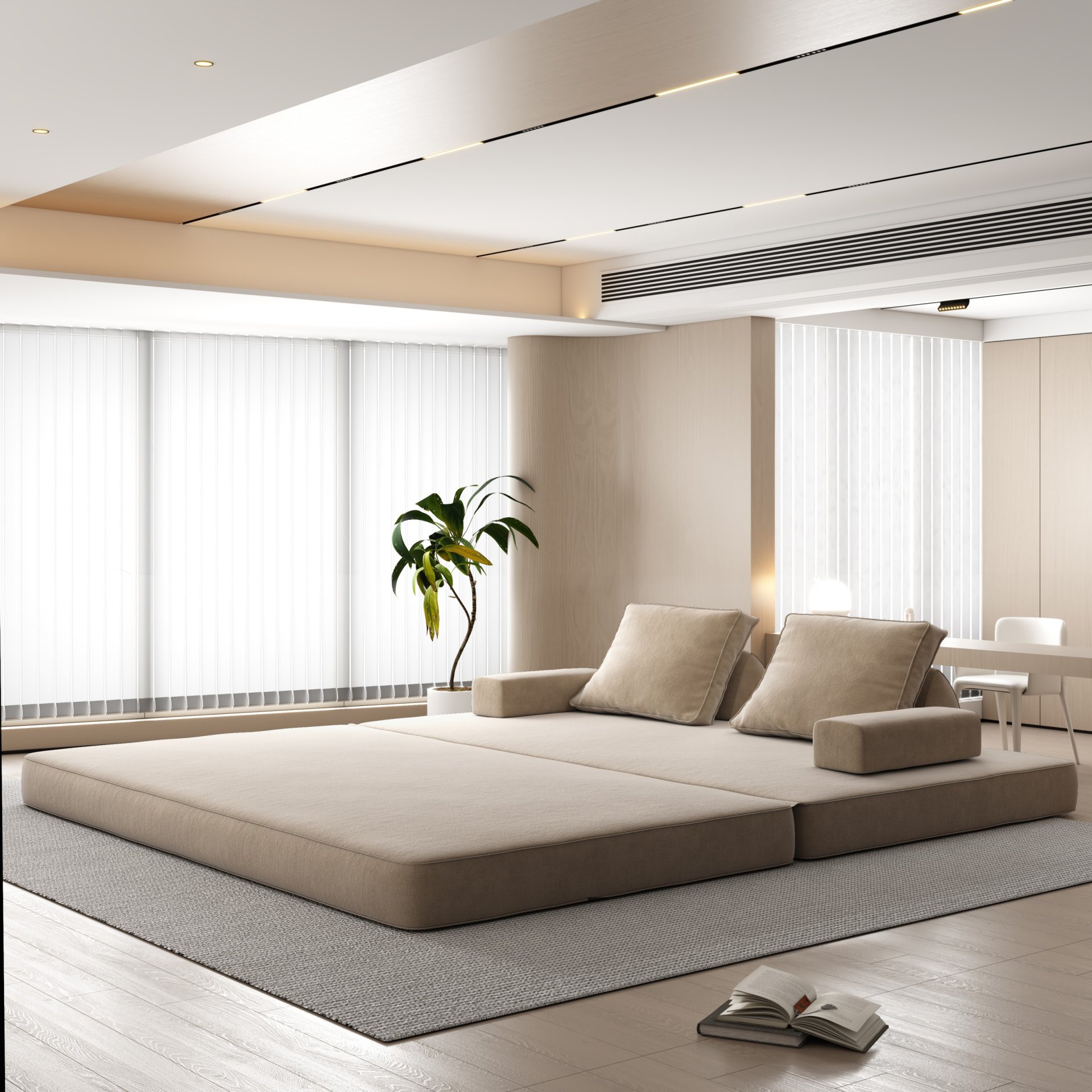 Multifunctional Convertible Sofa Bed With 2 Tumbler Backrests And 2 Pillows, Diy Modern Upholstered Couch - Camel - Image 14