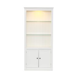 Retro Style Display Bookcase With Adjustable LED Ceiling Light And Tempered Glass Shelves - White