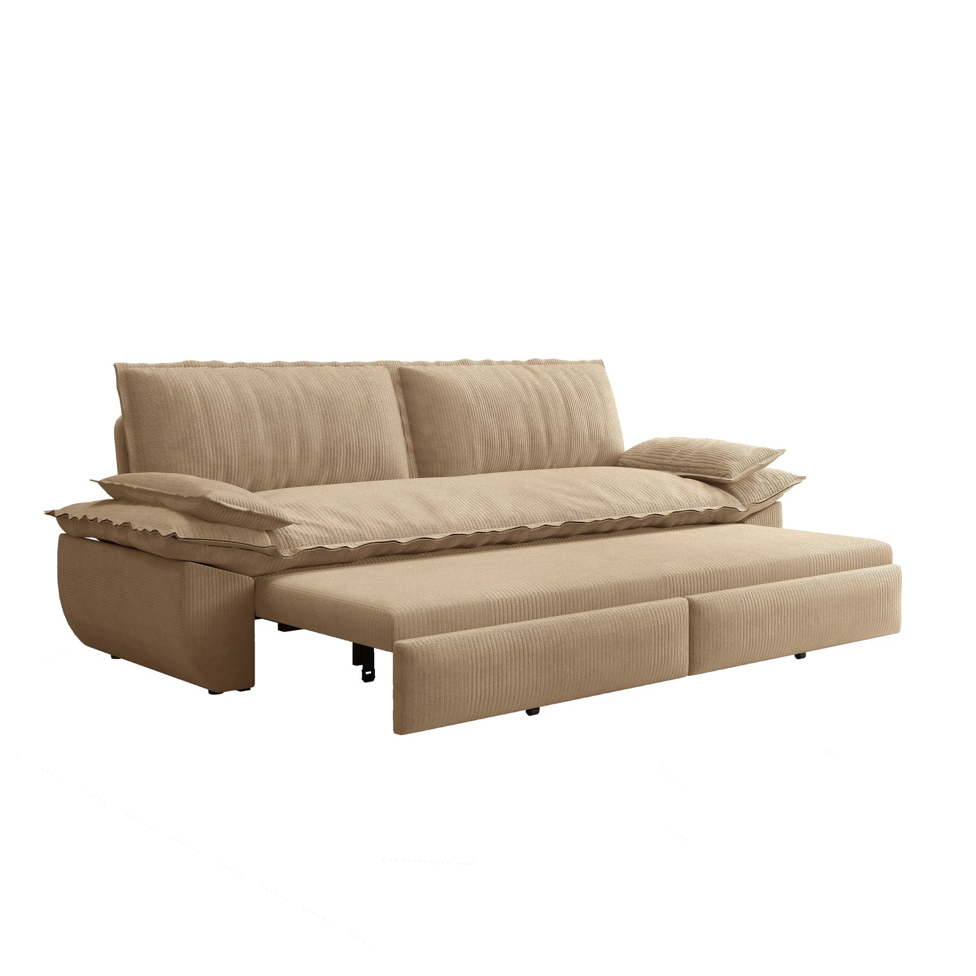 Queen Pull Out Sofa Bed, 3 In 1 Convertible Sleeper Sofa, Multi Functional Loveseat Bed - Camel - Image 13