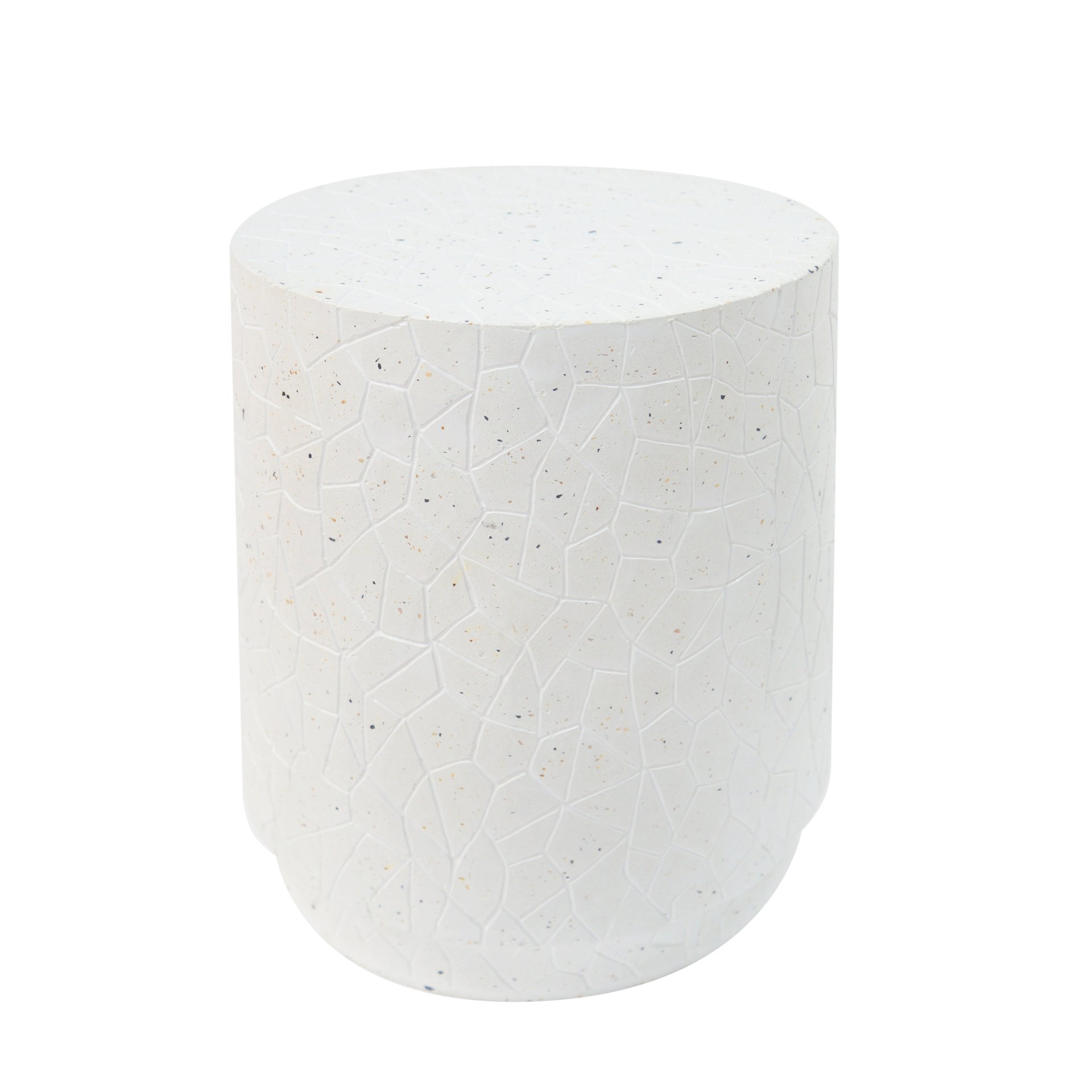 Outdoor Terrazzo Concrete Drum End Table, Living Room Accent Table - White Terrazzo - Image 7