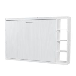 Full Size Murphy Bed With Bookshelf And Storage - White