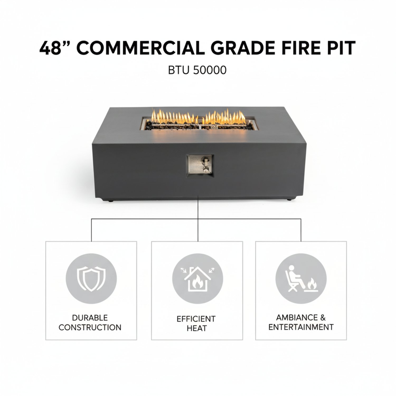 Volon - Rectangular Fire Pit Table, Propane Powered, 50,000 BTU - Light Gray - Image 23