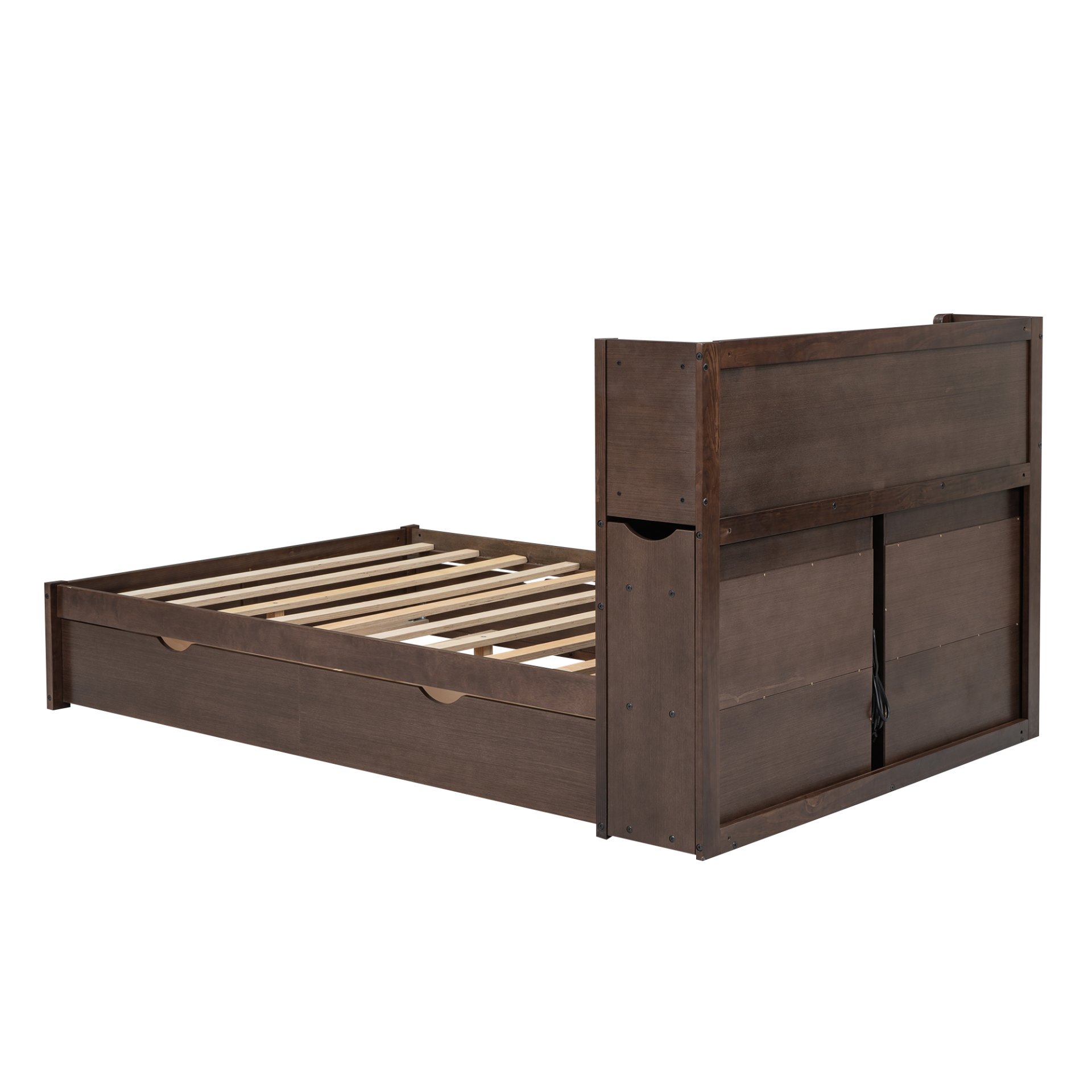 Full Size Storage Platform Bed With Pull Out Shelves, Twin Trundle, And 2 Drawers - Espresso - Image 17