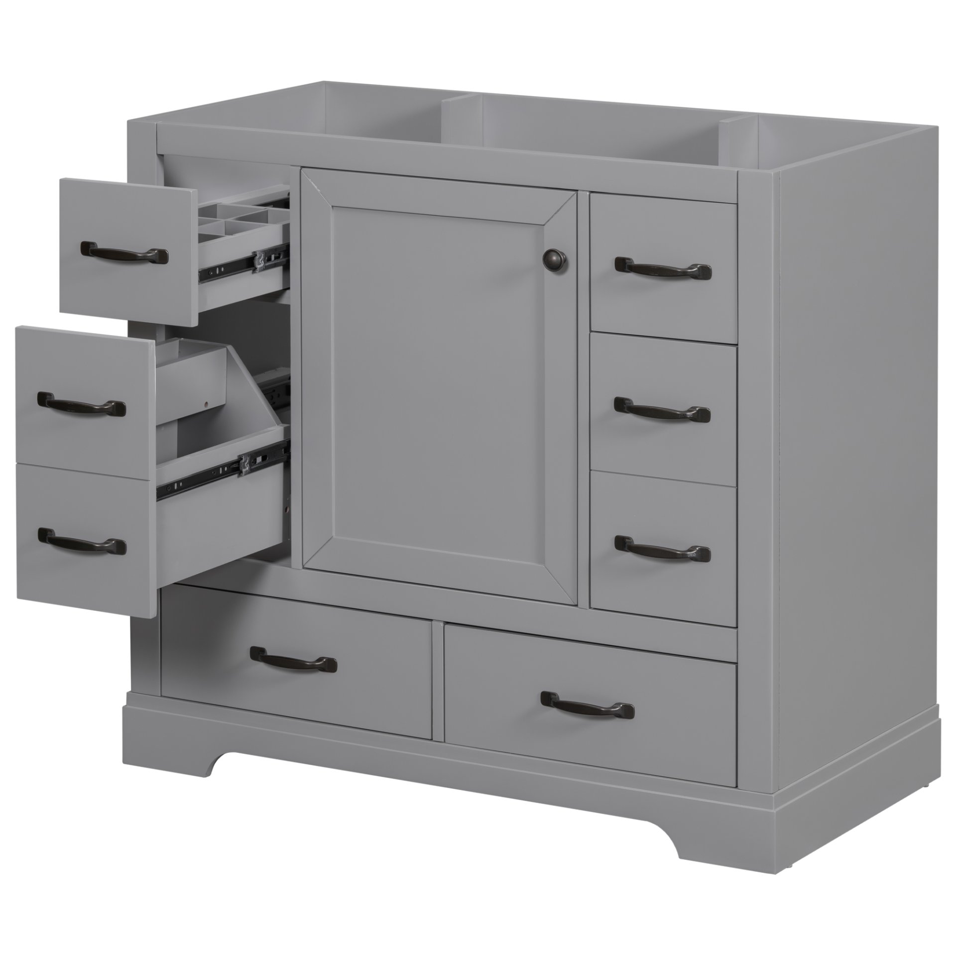 36" Bathroom Vanity Without Sink, Cabinet Base Only, 6 Drawers, Multi Functional Drawer Divider, Adjustable Shelf - Gray - Image 4