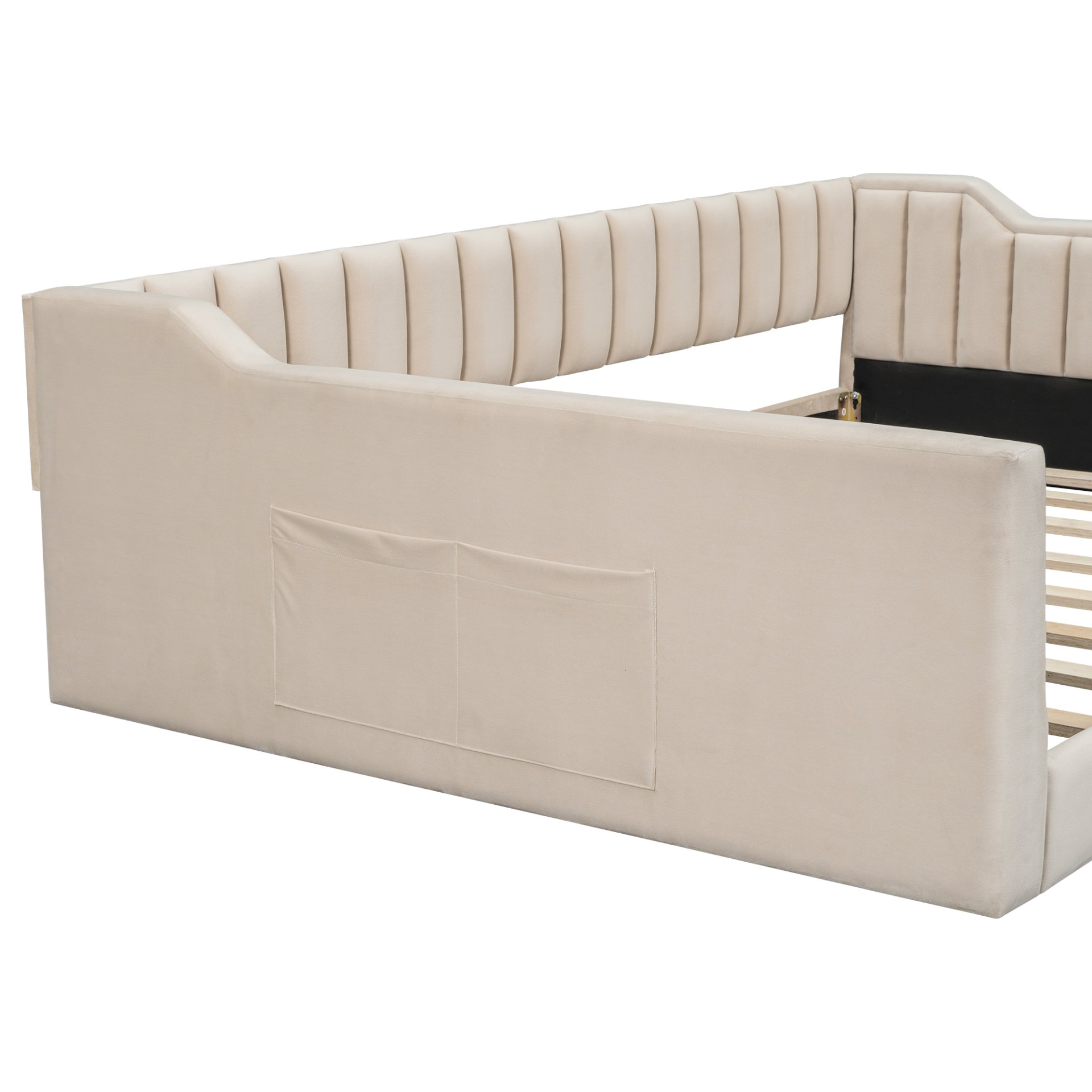 Full Long Upholstered Daybed With Side Storage And Tapered Legs - Beige - Image 8