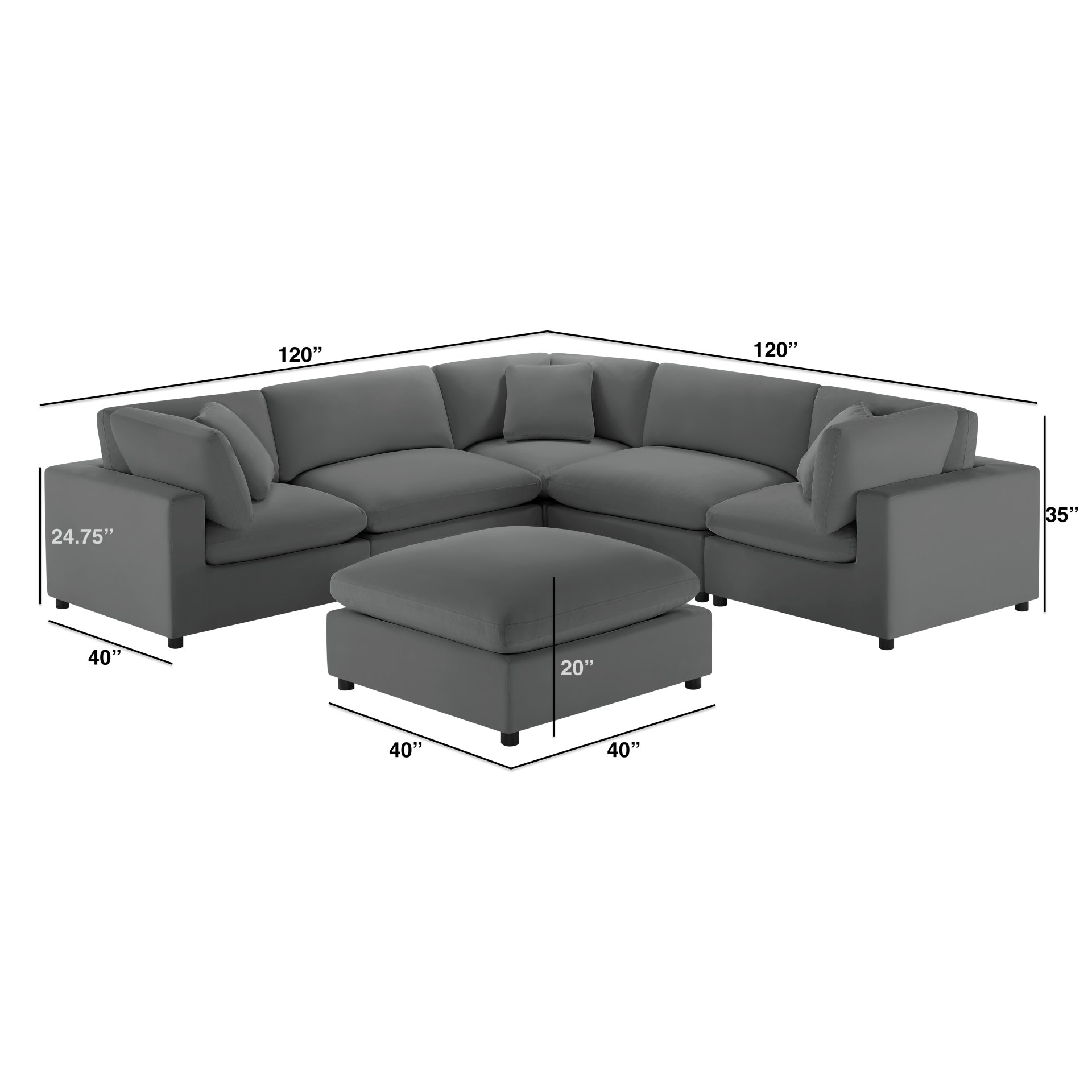 Caylie - Modular 6 Piece Sectional - Charcoal - Image 3
