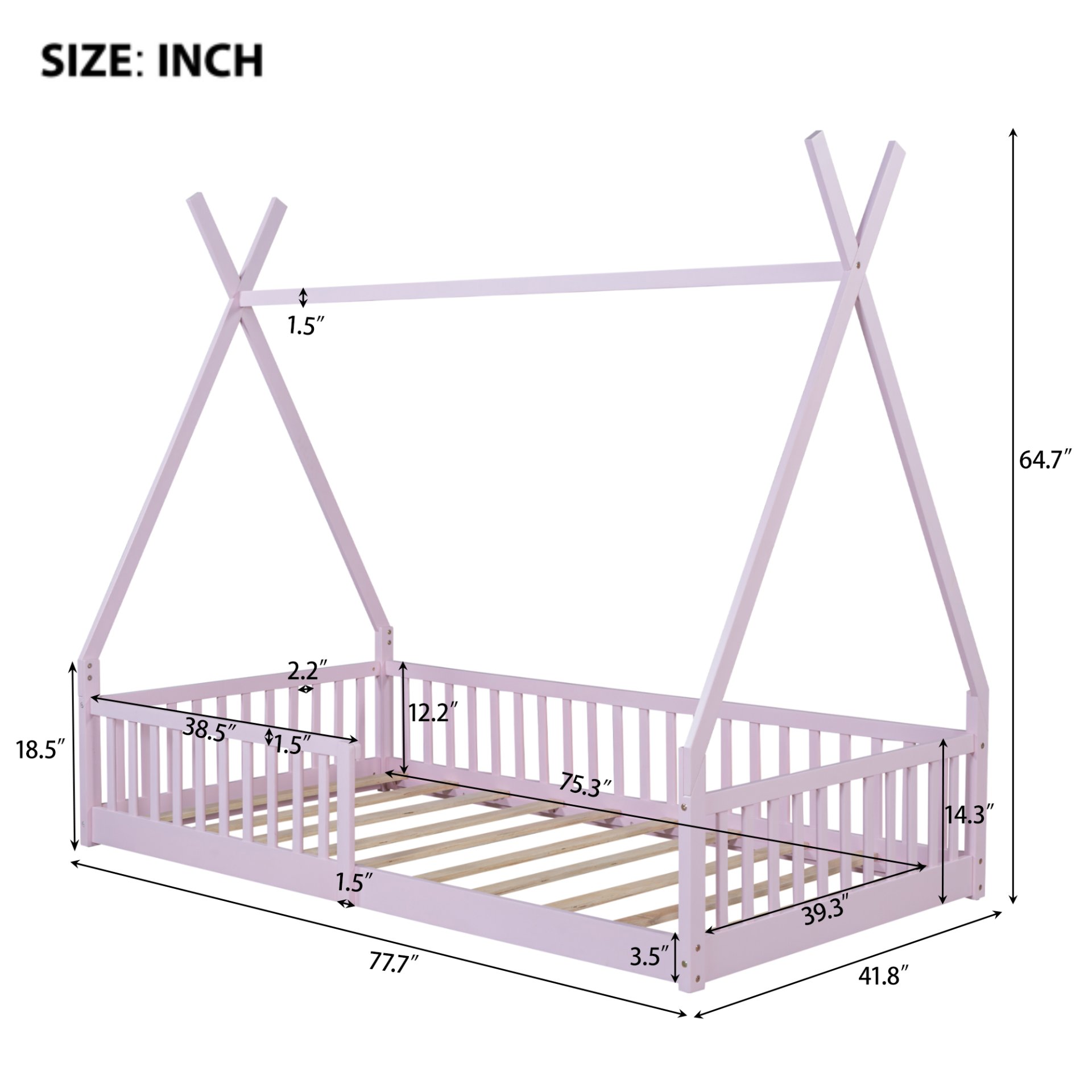 Twin Size House Bed With Fence - Pink - Image 3