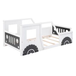 Classic Car Shaped Twin Size Platform Bed With Wheels - White